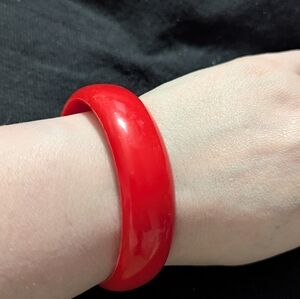 Bold Red Plastic Bangle Statement Bracelet